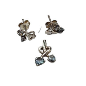 Gift Set Stud Earrings & Pendant 925 Sterling Silver Blue Crystal Delicate Sweet